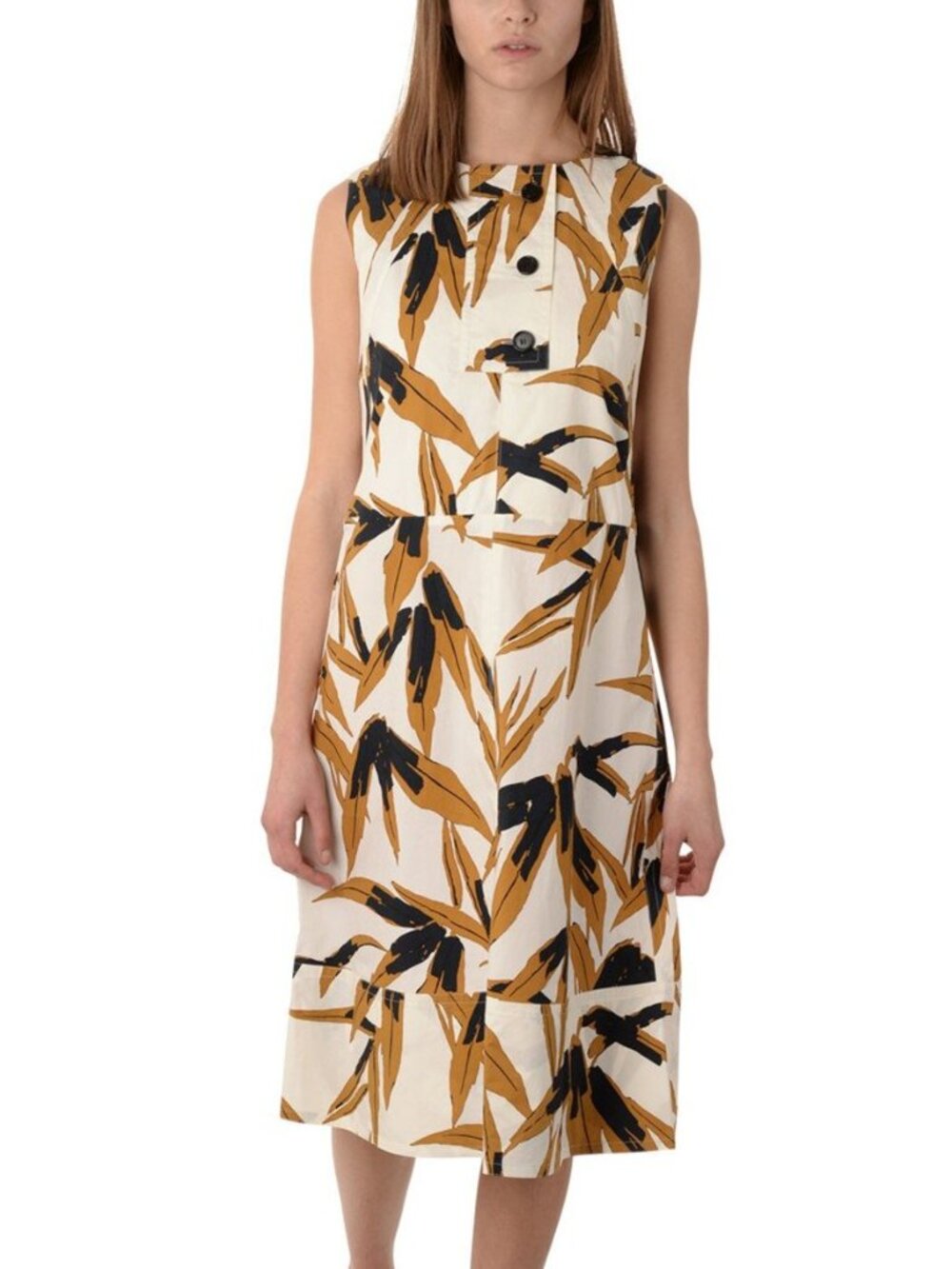 Marni White & Ochre Swash-Print Cotton-Poplin Dress